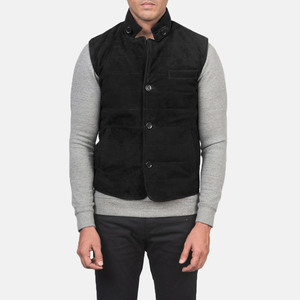 Gilet en cuir suédé noir pour homme, nouvelle arrivée, gilet chauffant en cuir suédé de haute qualité - Product Image 2