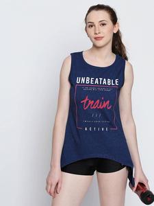 Camiseta sin mangas azul marino para mujer con estampado de trenes inigualable, cuello redondo, ropa deportiva activa - Product Image 1