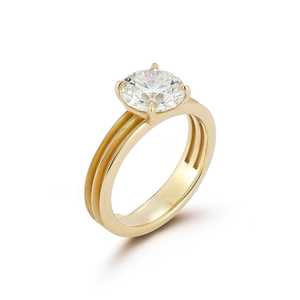 Bagues de fiançailles en diamant de laboratoire taille ronde, or massif 10K 14K 18K, solitaire triple bande, bord ciselé, carat personnalisé, prix d'usine - Product Image 3