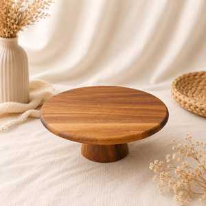 Hand Crafted Wooden <b>Cake</b> <b>Stand</b> Set, Rustic Round Dessert Display Pedestal, Farmhouse Tea Party Tray - Product Image 4