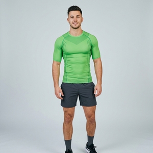 Men's Short Sleeve Compression T-Shirt Geometric Print Quick Dry Sporty Fit O-Neck Knitted Polyester Workout Shirt - Product Image 1