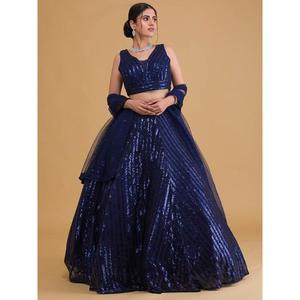 Incroyable filet brodé bleu Sangeet Wear Lehenga Choli - Product Image 2