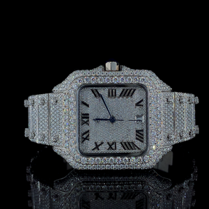 Montre-bracelet à quartz carrée en acier inoxydable avec diamant Moissanite VVS, cadran en verre, bracelet de 20 mm, bouton poussoir pour démonter le bracelet, unisexe - Product Image 1