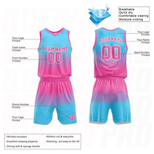 Uniformes Completos Personalizados de Baloncesto, Conjunto de Camiseta y Pantalones Cortos de Primera Calidad en Rosa y Azul Claro para Entrenamiento - Product Image 2