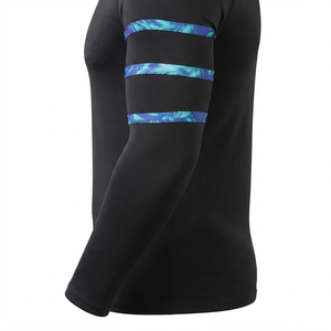 Chemise de compression à manches longues pour homme, noire avec rayures bleues, séchage rapide, en spandex et polyester - Product Image 4
