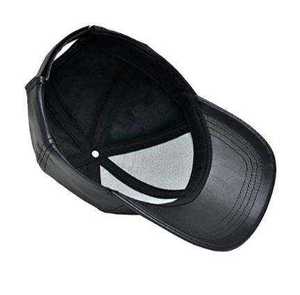 Casquette de baseball unisexe en cuir PU noir, 6 panneaux, ajustée, décontractée, pour l'extérieur, couleur unie, adulte - Product Image 3