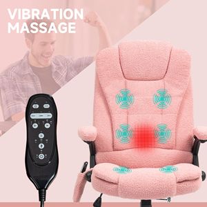 6-Point Executive Office Chair with Heat High <b>Back</b> Velvet Pink <b>Vibrating</b> <b>Massage</b> Chair - Product Image 4