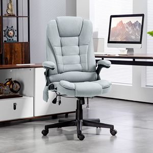 Sedia da Ufficio in Lino Grigio Chiaro con Schienale Alto, Massaggio Vibrante a 6 Punti, Riscaldamento e Schienale Reclinabile - Product Image 2