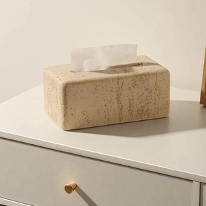 Caja de pañuelos rectangular de travertino beige, soporte de pañuelos de piedra, estuche decorativo para servilletas de encimera para uso en el hogar, hoteles y decoración. - Product Image 5