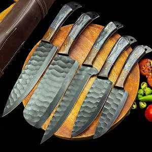 ชุดมีดครัวเหล็กดามัสกัส 5 ชิ้น ด้ามไม้ ใบมีดตรง ขอบมุมเอียง งานฝีมือ DIY - Product Image 2
