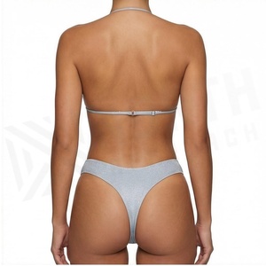 Women's Gray Metallic Luster <b>Bikini</b> <b>Set</b> Halter Neck <b>Triangle</b> Top With Starfish Decoration Hipster Bottoms 2 Piece Swimwear - Product Image 2