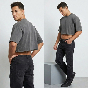 T-shirts amples gris pour hommes – Style décontracté, manches courtes, coupe boxy, style urbain estival - Product Image 4