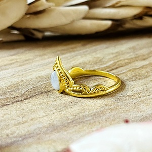 Unique Design Bohemia Moonstone <b>Crown</b> <b>Ring</b> Ethnic Brass Women 18K Gold Plated Tiara Tribal V Shaped Wholesale/OEM/ODM - Product Image 6