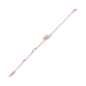 Bracelet en or rose avec feuille d'or, diamants et pierre blanche au centre, design élégant et courbes fluides - Product Image 2