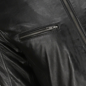 Men's Black PU Leather Moto Jacket Stand Collar Zipper Closure Regular Fit Autumn Wear - Product Image 5