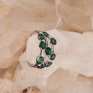 Wholesale 925 Sterling <b>Silver</b> Natural Round <b>Emerald</b> Scattered Bezel Triple Band <b>Ring</b> Memoria Jewels - Product Image 4
