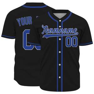 Maillot de baseball personnalisé pour homme, manches courtes, col en V, imprimé noir et bleu, respirant, décontracté, pour l'été, 100 % polyester tricoté, ODM - Product Image 4