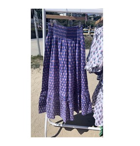 Cotton <b>Patchwork</b> Flair Frill Long Maxi <b>Skirt</b> Dress Boho Style A-Line Design with Belt & Tassel Breathable - Product Image 1