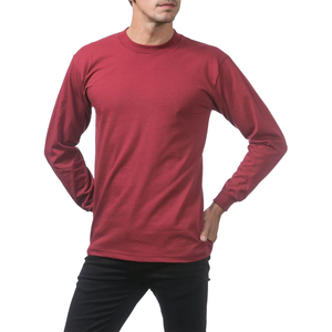 Camiseta de Manga Larga para Hombre, Cuello Redondo, 100% Algodón, Color Rojo Sólido, Estilo Casual, Corte Regular, Antiarrugas, Transpirable, Más Vendida y en Tendencia - Product Image 3