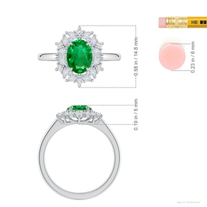 แหวนทองคำแท้ 14K สำหรับผู้หญิง ดีไซน์คลาสสิกทรงวงรี ประดับมรกตสีเขียว พร้อมเพชรรูปทรงต่างๆ ประดับรอบเพชรทรงกลมเจียระไนแบบบริลเลียนท์ เหมาะสำหรับเป็นแหวนหมั้น - Product Image 3