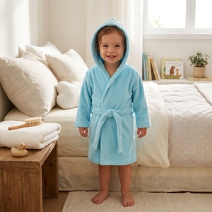 Albornoz con capucha para niños y adolescentes, de terciopelo tejido de algodón absorbente, ecológico, para piscina y playa, bata de cambio portátil para armario - Product Image 2