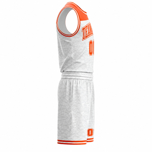 Ensemble d'uniformes de basketball unisexe personnalisables blanc et orange, imprimés par sublimation, en polyester respirant, comprenant short et débardeur - Product Image 3