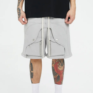 Shorts cargo gris clair pour homme, taille haute, cordon de serrage, poches zippées, séchage rapide, décontracté, en polyester tissé - Product Image 2