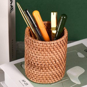 Wooden <b>marker</b> <b>pen</b> holder decorative desktop organizer woven rattan pencil pot basket for sale - Product Image 1