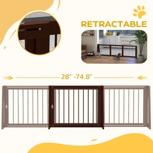 Cancelletto per Animali Domestici Autoportante in Legno da 75 Pollici con Piedini di Supporto e Tappetini Antiscivolo per Scale e Porte Interne, Chiusura a Bottone Marrone - Product Image 5