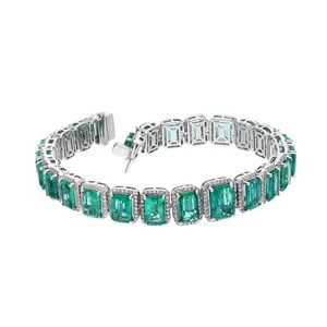 Emerald Tennis Bracelet <b>Gold</b> Plated Handmade 925 Sterling Silver Luxury Gemstone Jewelry Women Elegant Gift - Product Image 4