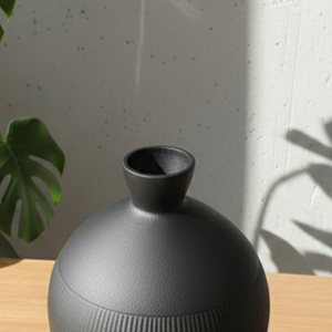 Luxury Ribbed <b>Matte</b> Black Metal Flower Vase Elegant Handcrafted Modern Home Decor <b>Table</b> Centerpiece Single Unit Only - Product Image 6