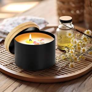 ภาชนะเหล็กสีดำด้านพร้อมฝาไม้ไผ่สำหรับเทียนไขถั่วเหลือง ของตกแต่งบ้านสไตล์มินิมอลทันสมัย ภาชนะเก็บของแบบใช้ซ้ำได้ - Product Image 3