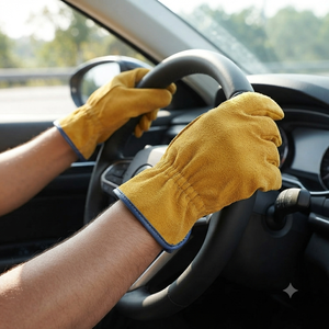 High Performance Cowhide Split Leather Heat Resistance <b>Driver</b> <b>Gloves</b> Elastic Wristlet Breathable Soft 11 oz Thick Industrial - Product Image 3