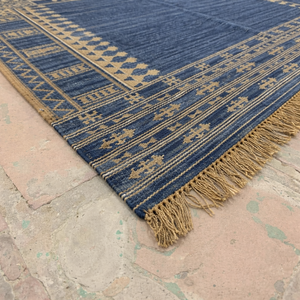 Handmade Blue Kilim Dhurrie Rug-Modern Abstract Flatweave Cushioned Anti-Slip Washable for Home & Travel - Product Image 4