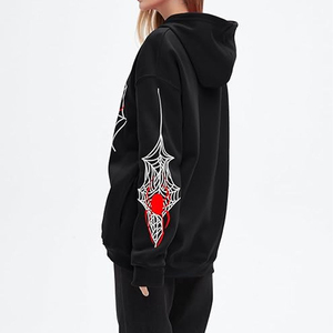 PUFFIN SPORTS OEM Women's Hooded <b>Zipper</b> Sweatshirt Black Spider Web Print Casual Autumn Wear 100% Polyester Knitted Full Sleeve - Product Image 3