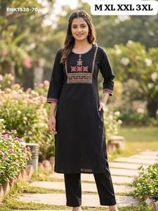 Kurti-Plazzo de Algodón Dhabu de la Mejor Calidad, Bordado, con Bolsillos, Listo para Usar, Colección de Proveedores Indios - Product Image 4