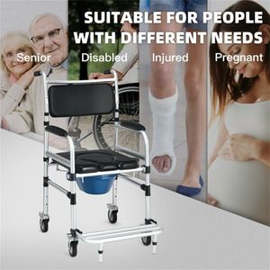 2-in-1 Aluminum Commode Shower Wheelchair Bath/Toilet 38-42 Inch Adjustable Height Foldable Pedal Bathroom Safety Equipment - Product Image 4