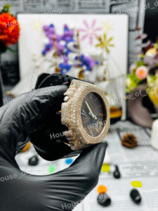 Iced Out VVS Moissanite Watch Diamond Hip Hop Luxury Timepiece Brown Dial Round <b>Case</b> Bold Statement Watch - Product Image 3