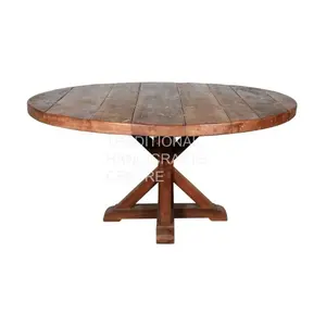Classic Collection Wooden Round Dining Table Solid Wood Finish Natural High Quality Luxury Designer Living Room Home Furniture