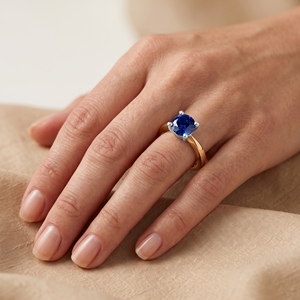 Bague de mariage classique de haute qualité en saphir bleu cultivé en laboratoire, or 14K/18K, 1 carat, luxe, sur mesure, bijoux en gros d'Inde - Product Image 2