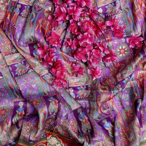Purple Jacquard Brocade Fabric with Floral and Elephant Print 54 Inch Width for Scarves <b>Shawls</b> & Garments Women & Girls Use - Product Image 1