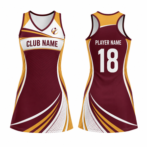 Uniforme de Netball Personalizado MEGAMAPLE para Mujer, Sin Mangas, Color Granate y Dorado, Impresión Personalizada, Transpirable, Ligero, Duradero, con Logotipo Personalizado, para Adultos - Product Image 1