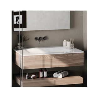 Lavabo Rectangular de Mármol para Baño, Montado en Encimera, con Mueble de Madera, Diseño Moderno, Acabado Dorado, Fácil de Limpiar - Product Image 3