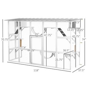 Jaula para Mascotas Blanca de 118"x37.5"x74" con Ventana, Techo y Estantes de Juego para Gatos de Exterior - Product Image 3