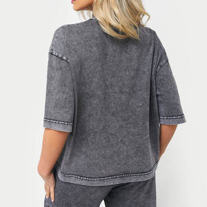 Camisetas Cortas con Hombros Caídos para Mujer, Lavado Ácido, Personalizadas al por Mayor, Camisetas de Alta Calidad, Estilo Urbano, Color Sólido, Estilo Casual - Product Image 3