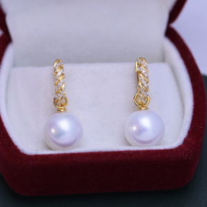 Boucles d'oreilles pendantes fines en argent S925 avec fermoir en argent, eau douce, 11-12 mm, rondes, blanches, forte luminosité, ensemble complet comprenant des boucles d'oreilles - Product Image 2