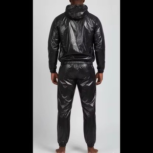 Combinaison de sauna noire à capuche pour homme en fibre de polyéthylène avec fermeture éclair, taille élastique, pour toutes les saisons, vêtements de fitness - Product Image 6