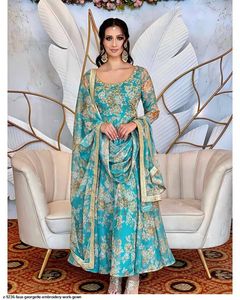 Robe Anarkali en Georgette Jacquard Premium pour Femme, Style Ethnique Indien Pishwas, Bordure en Dentelle, Idéale pour Fêtes et Mariages, Prête à Porter, Infroissable - Product Image 1