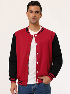 Custom printed long-sleeved baseball <b>jacket</b> for <b>men</b>, solid color blank <b>jacket</b> with school team <b>lettering</b>. - Product Image 2