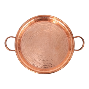 Plateau de service en cuivre avec poignée en acier inoxydable, forme ronde, design martelé, qualité supérieure - Product Image 1